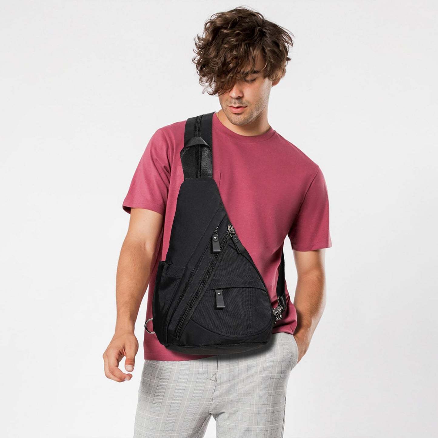 KL928 Nylon Sling Bag - Small Crossbody Backpack Shoulder Casual Daypack Multipurpose Rucksack for Men Women(Black)