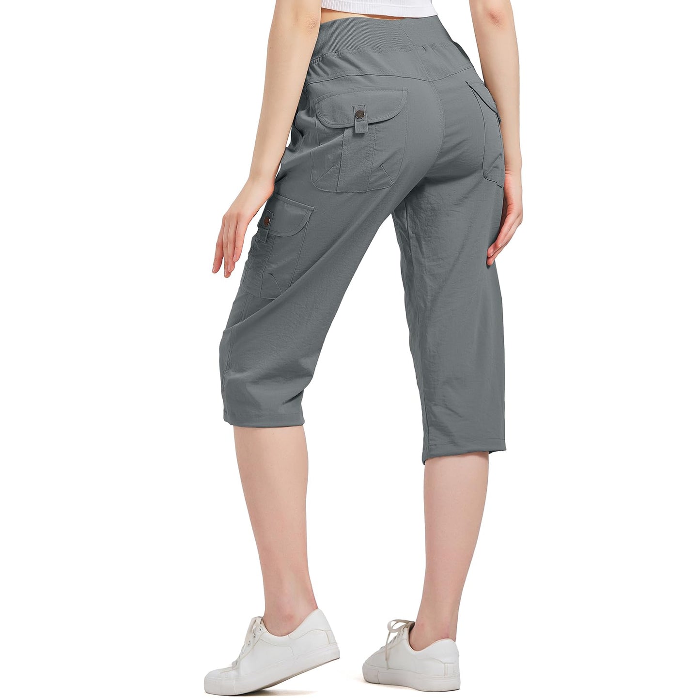 Women's Cargo Capris Hiking Pants with 6 Pockets Lightweight Quick Dry Outdoor Travel Casual Comfy Summer Pants(2032 Grey XXXL)