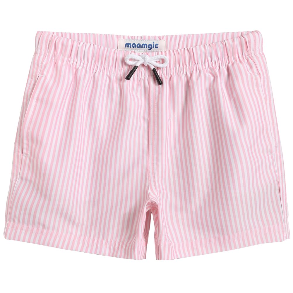 maamgic Boys Swim Trunks Toddler Swim Shorts Little Boys Bathing Suit Swimsuit Toddler Boy Swimwear Pink and White Stripes 10-12 Years,Pink and White Stripes,10 T