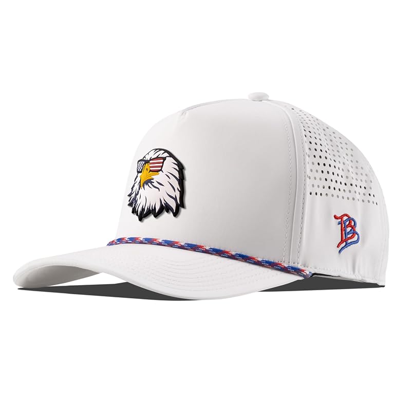 White Rope Hat 5 Panel Curved Bill - Party Eagle Patch, One Size