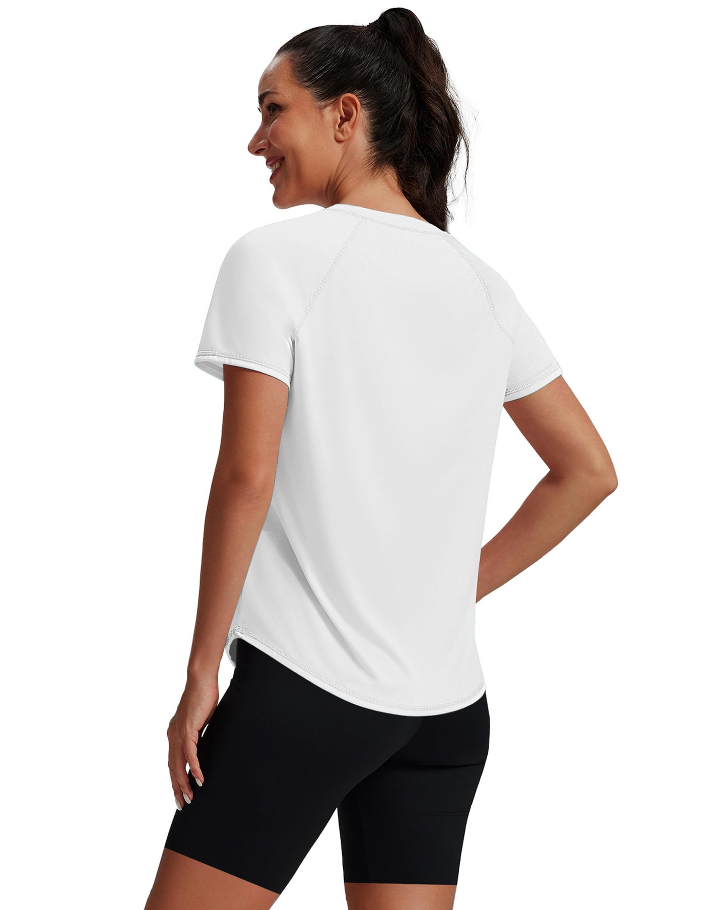 NIASHOT Rash Guard for Women Short Sleeve Uv Protection Shirts Running Moisture Wicking Summer Tops Fitness Yoga Gym Clothes White XL