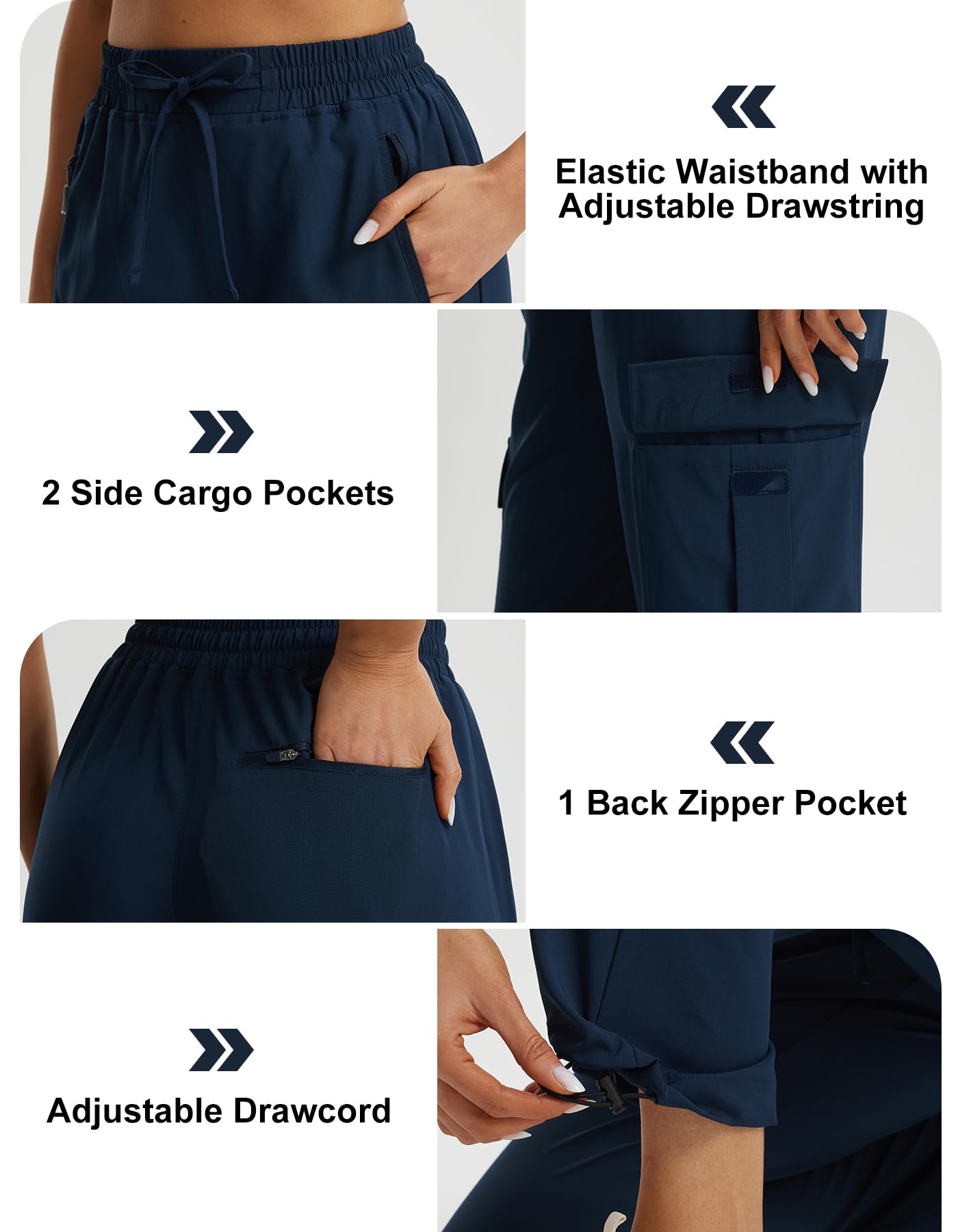 Libin Women's Hiking Pants Lightweight Cargo Pants 31" Quick Dry Summer Lounge Casual Travel Safari Outdoor Athletic Track Running Joggers, Navy M