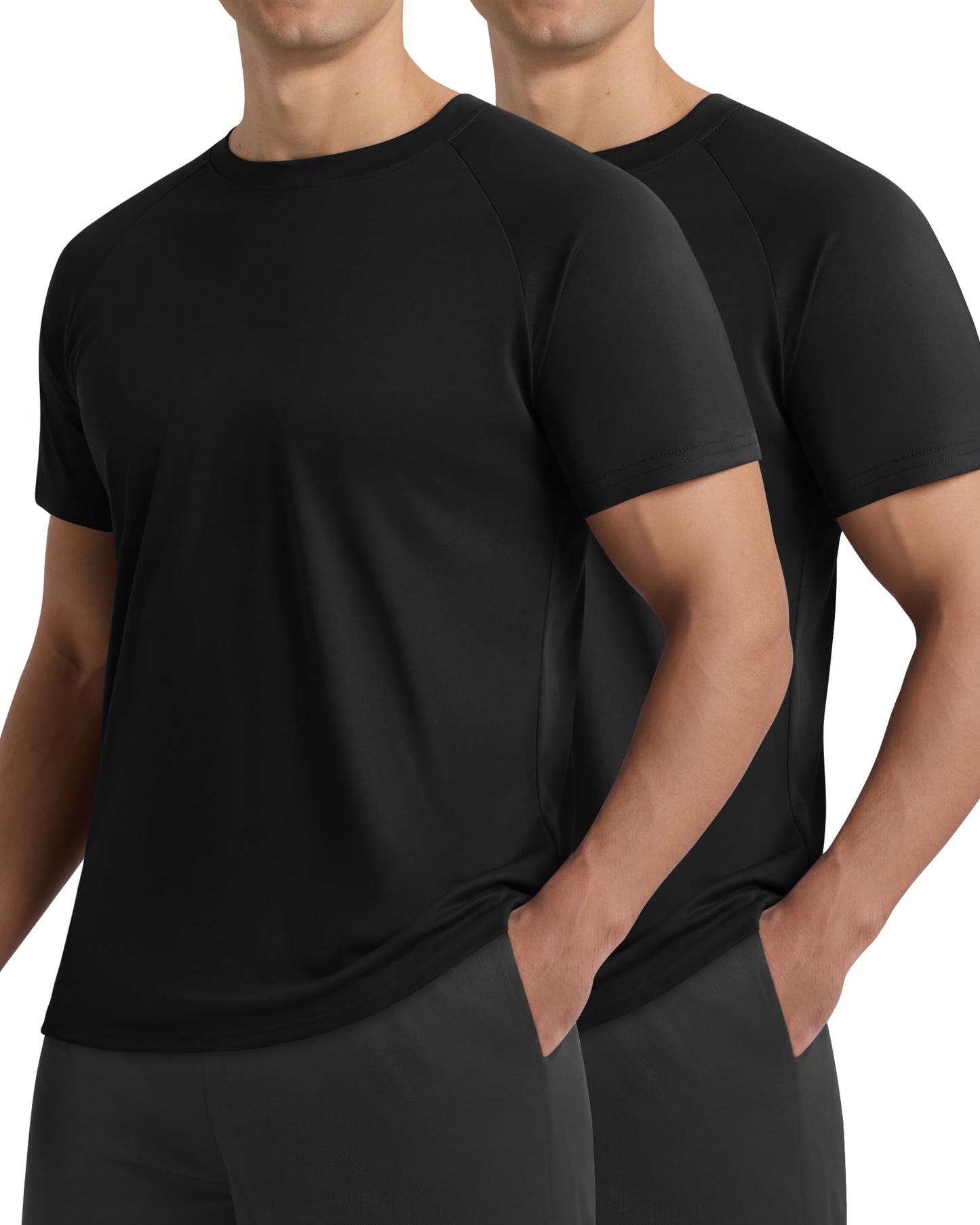 Barjneel 2 Pack Workout Shirts for Men - Black Casual Quick Dry Moisture Wicking Men's T-Shirts for Gym Running Athletic