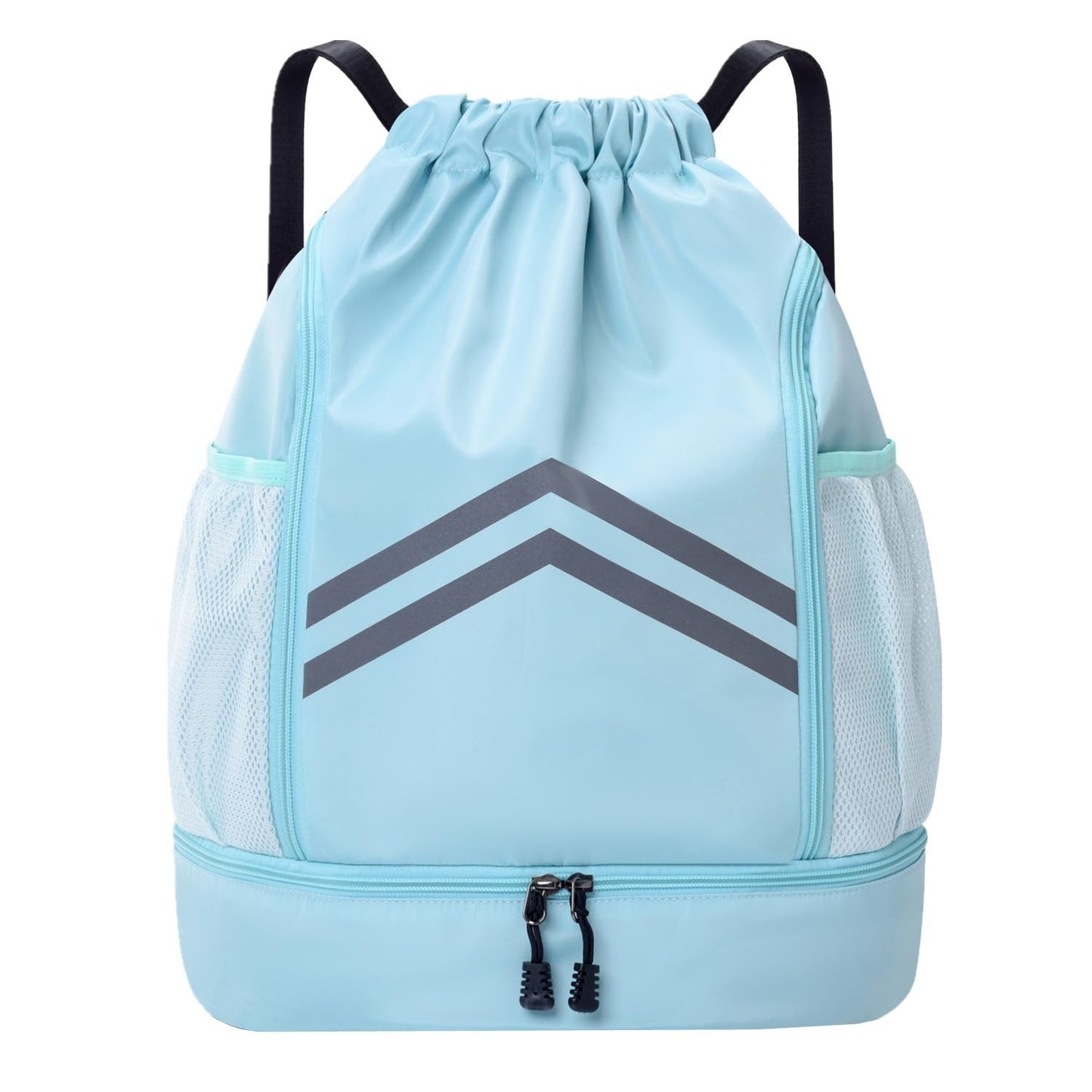 Gbateri Drawstring Backpack - Water Resistant Gym Drawstring Bags with Shoes Compartment and Water Bottle Holder Pockets - String Cinch Bag - Draw String Back Pack with Zipper for Men and Women (Grey)