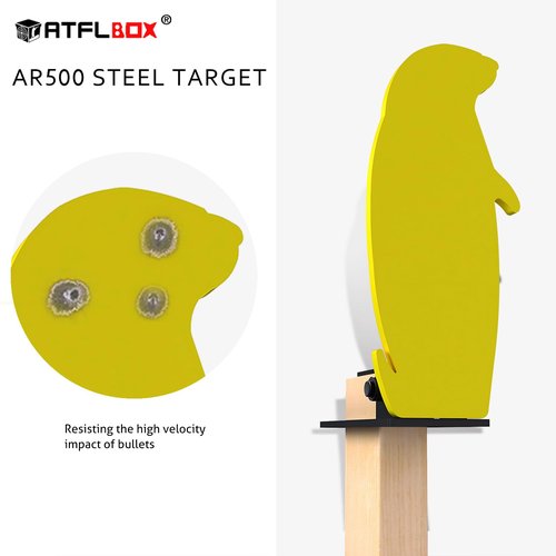 ATFLBOX 3/8'' AR500 Auto Reset Target, 12.5x5.5 inch Prairie Dog Steel Shooting Target with Stand for Shooting Range, Suitable for Pistol, Rifle, Handgun, Shotgun, Rimfire
