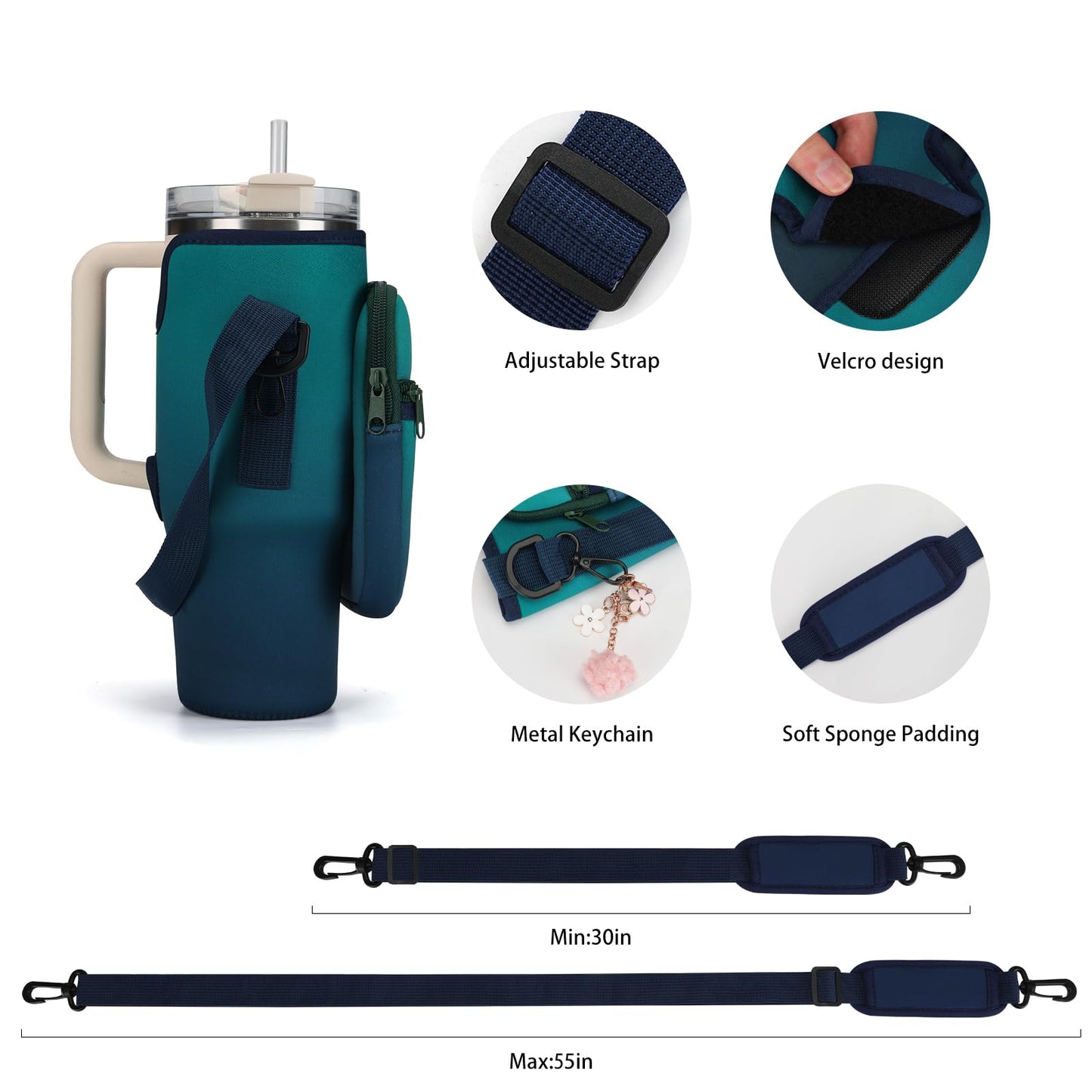 GOEWY Water Bottle Carrier Bag for Stanley 30oz Tumbler with Phone Pocket Water Bottle Holder with Strap Neoprene Water Bottle Pouch for Stanley Cup Accessories