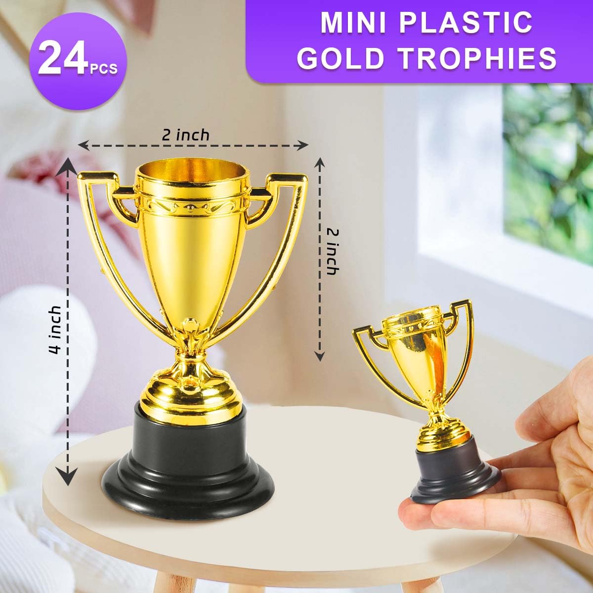 SenseYo 24 Pack Mini Trophies Cups, Gold Trophy Award, Plastic Trophies for Kid, 4 Inch Award Trophies for Kids Party Favors, Winning Prizes