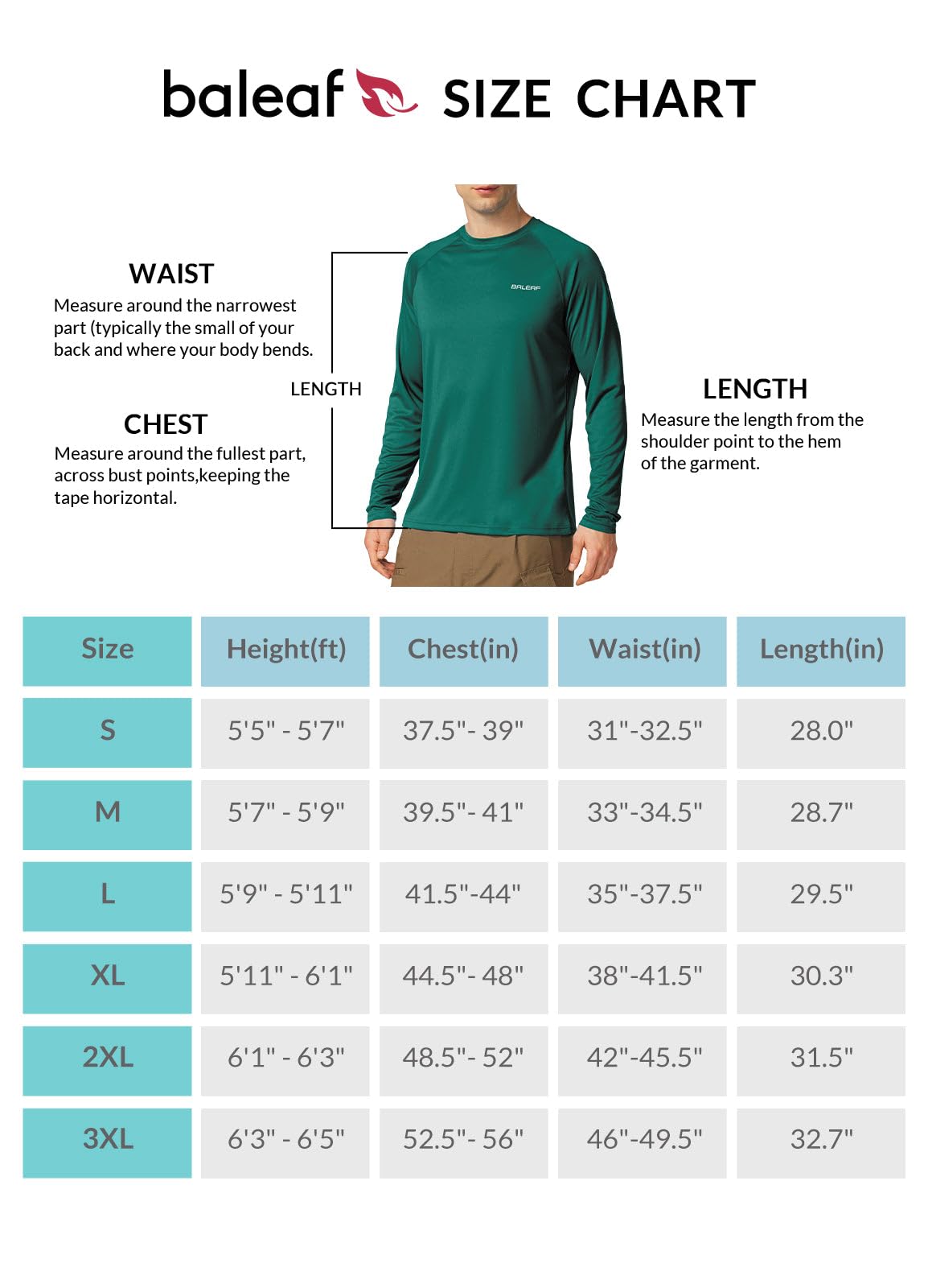 baleaf Men's UPF 50+ Sun Protection Shirts Long Sleeve 01-Emerald S