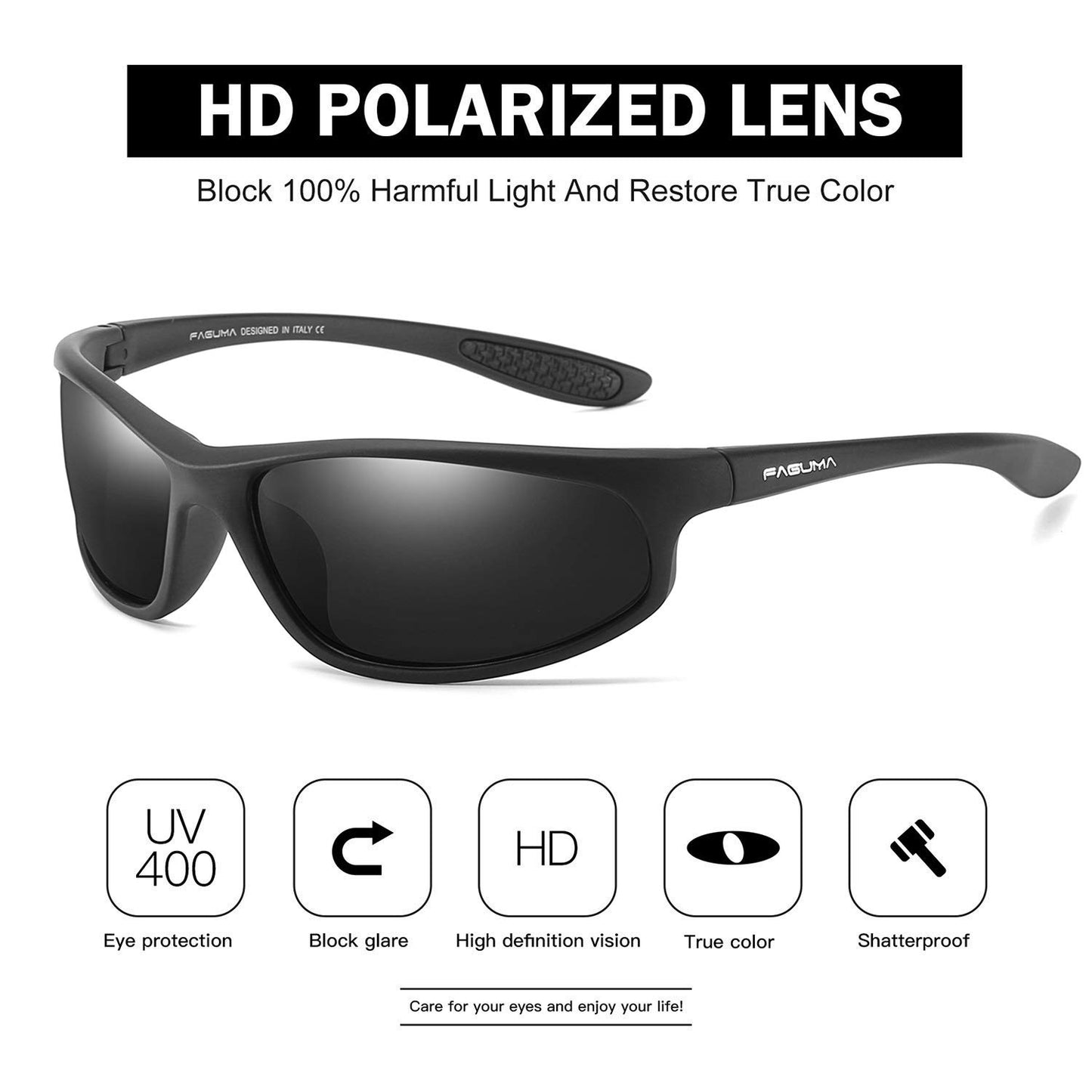 FAGUMA Polarized Sports Sunglasses For Men Cycling Driving Fishing UV400 Protection
