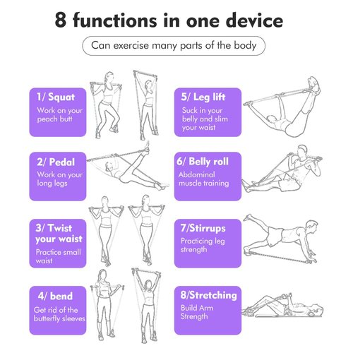Pilates Bar Kit with Resistance Bands Multifunctional Pilates Bar for Women & Men Exercise Fitness Equipment for Women & Men Home Gym Pilates Yoga(COLOR:Purple)