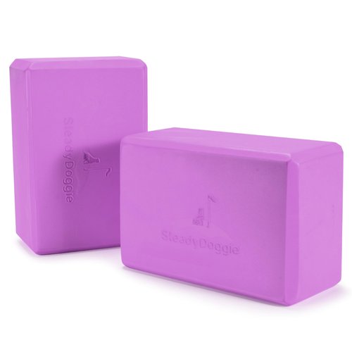 SteadyDoggie Yoga Blocks - Yoga Mat and Blocks Set - Lightweight Yoga Blocks Foam - Non-Slip Surface Exercise Block - Durable Yoga Foam Material - Purple Blocks - Pack of 2-9.05" x 3.85" x 5.91"