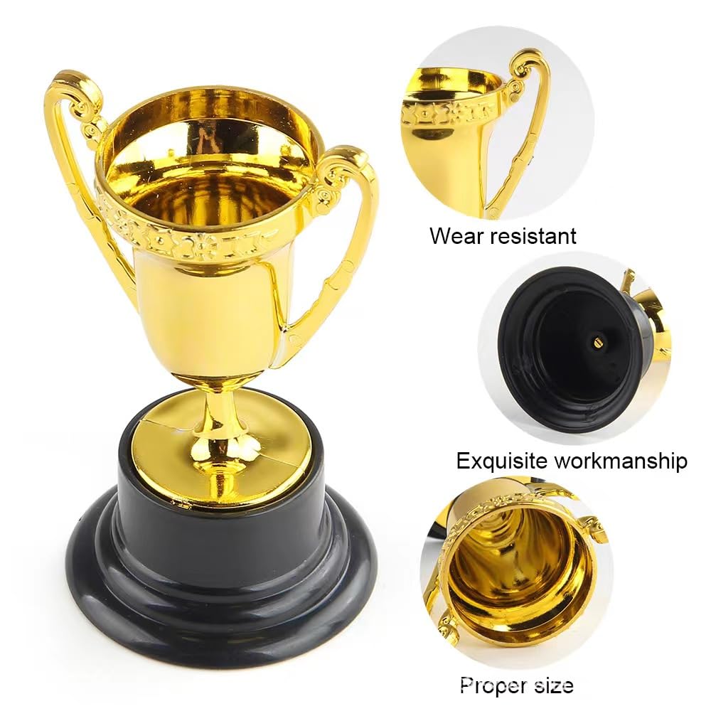 HOPELJ Kids Mini Award Trophy Cups - Pack of 6 Bulk - Plastic Gold Silver Bronze Award Trophies Set for Kids for Party Favors, Props, Rewards, Winning Prizes, Competitions