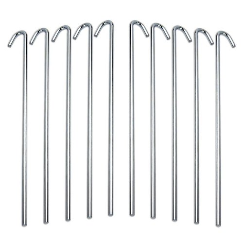Tent Stakes For Outdoor Camping Heavy Duty Metal, Galvanized Rust-Free Yard Stakes, 10 Garden Edging Fence Hook | Garden Stakes For Gardening & Canopies, Tent Pegs - By Ram-Pro