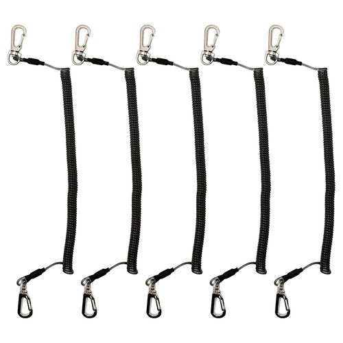 Aginkgo 5Pcs Fishing Lanyard Retractable Coiled Steel Wire Inside with Carabiner and Split Ring Heavy Duty Coiled Lanyard Stretched to 6.56ft for Kayak Paddle Leash Pliers Boating Tools
