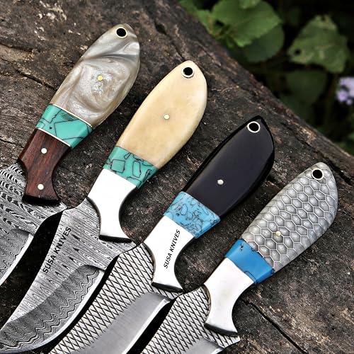 Custom Handmade 7-Inch Fixed Blade Cow Hoof Rasp Knife with Turquoise Handle and Leather Sheath - BONE Variation