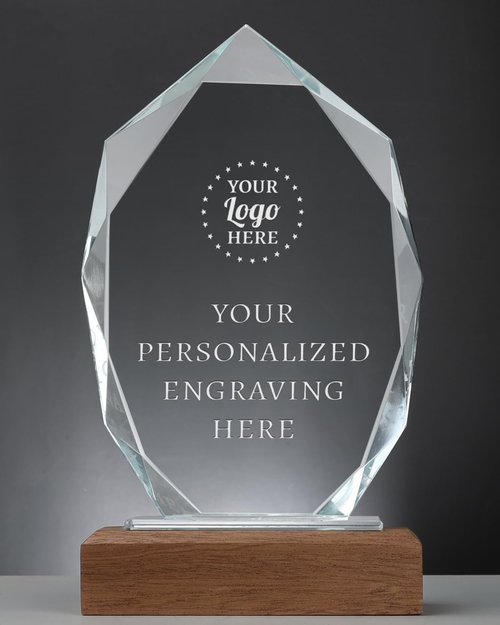 ZALHIN Personalized Crystal Trophy Award with Solid Wood Base - Custom Engraved Plaques for Employee Recognition, Sports Trophies, Thanks Gifts (Treelike)