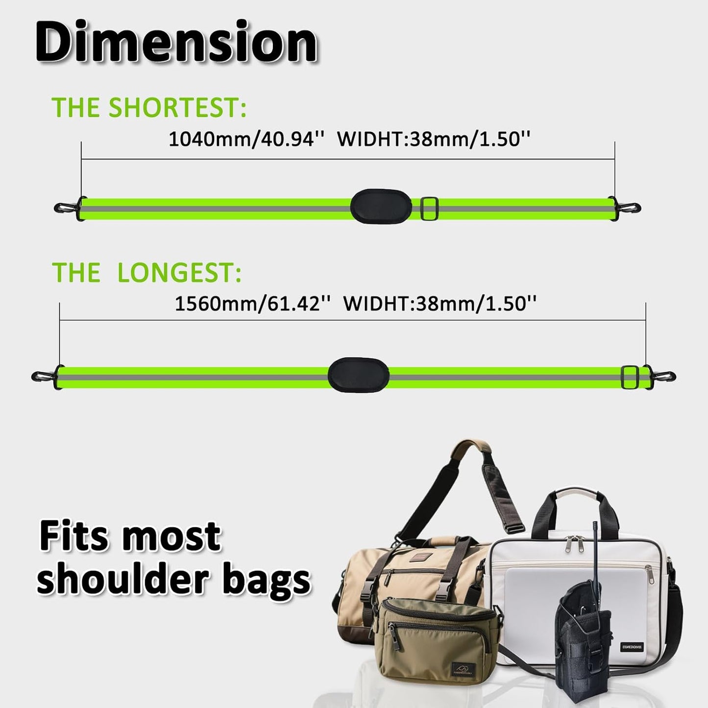 HYS 4.99ft Reflective Adjustable Shoulder Strap with Elastic to Secure Handheld Radio Mic clip - Thick Padded Non-Slip Design for Walkie Talkie Holsters & Crossbody Bags - Durable Swivel Hooks