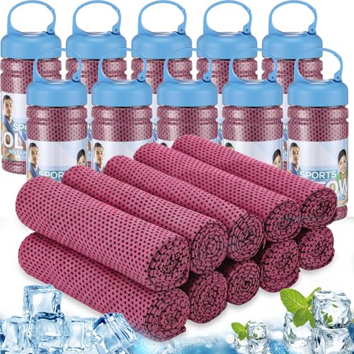 Cooling Towels with Water Bottle Set - Rose Red, 47 x 12 Inches, 10 Pack