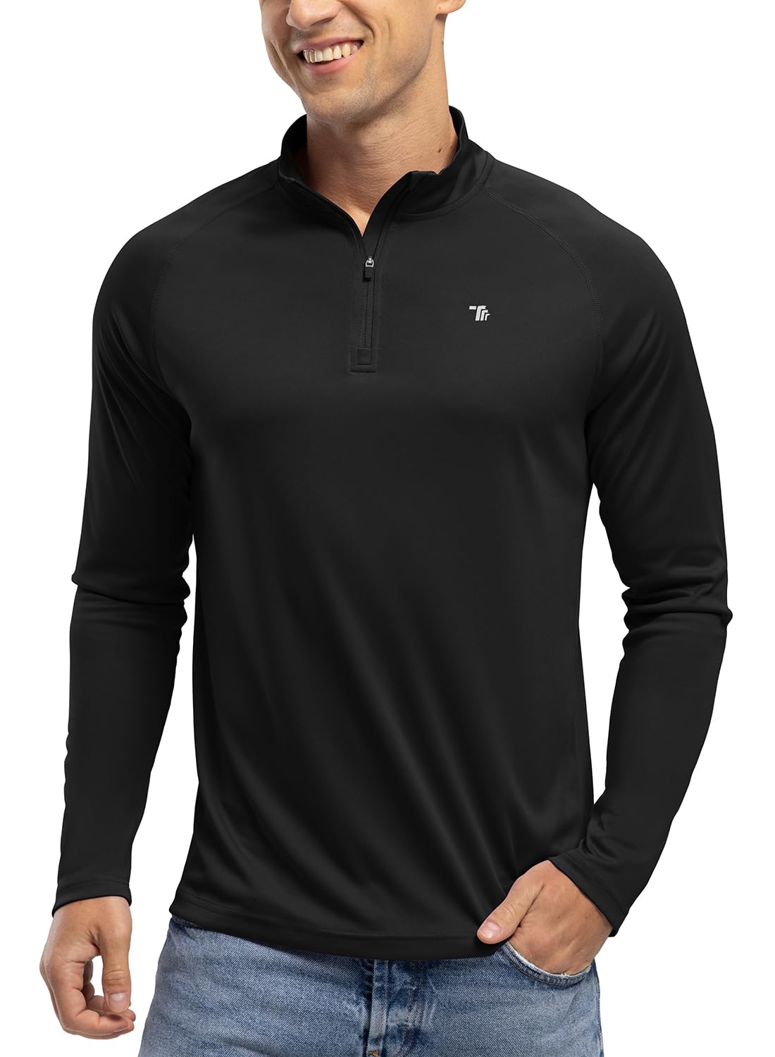 BGOWATU Men's 1/4 Zip Pullover Lightweight Dry Fit Fishing Shirts Long Sleeve Sun Shirts Golf Pullover for Men Black L