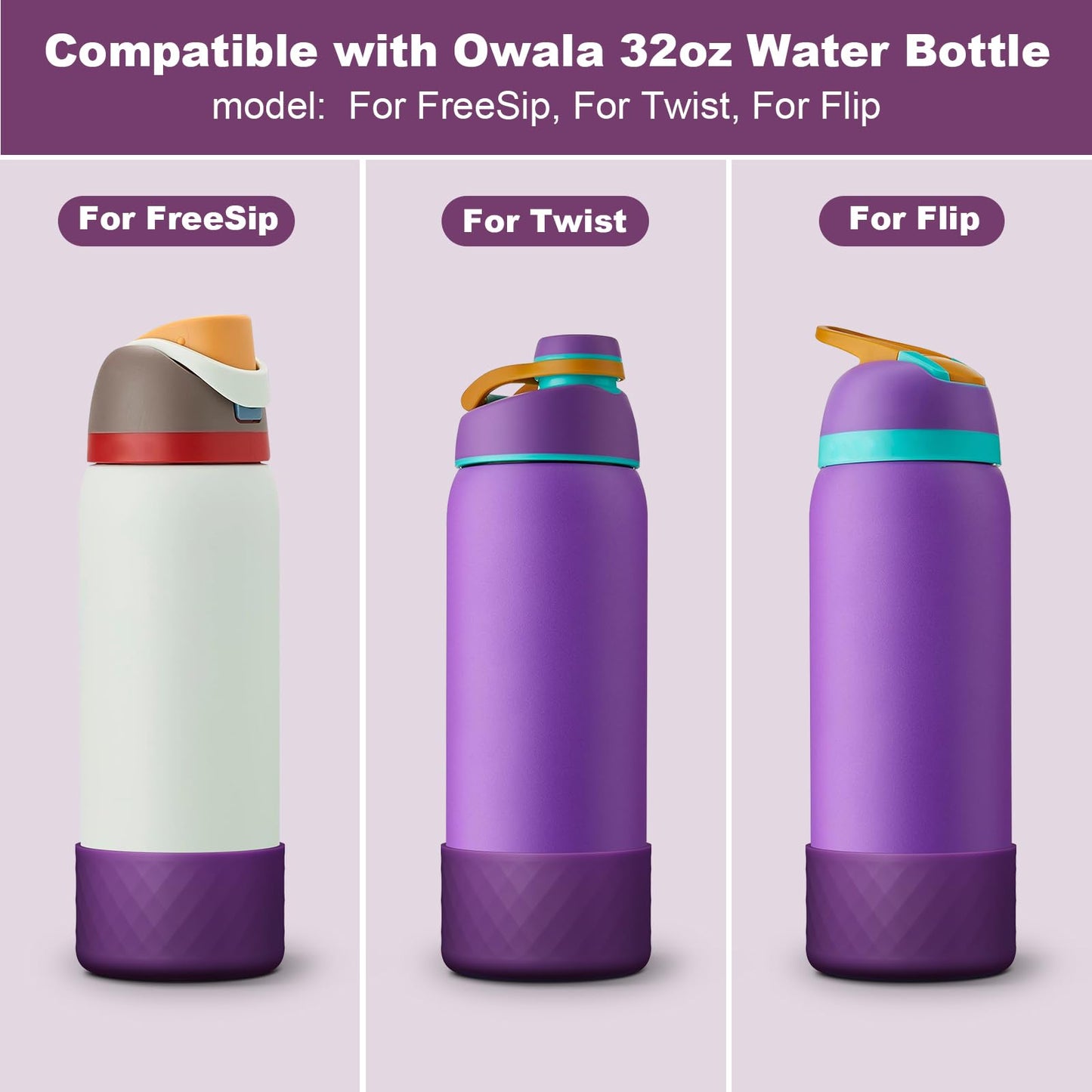 Silicone Boot for Owala Water Bottle 32 oz, Anti-Slip Protective Sleeve for FreeSip/Twist/Flip Stainless Steel Water Bottles Accessories