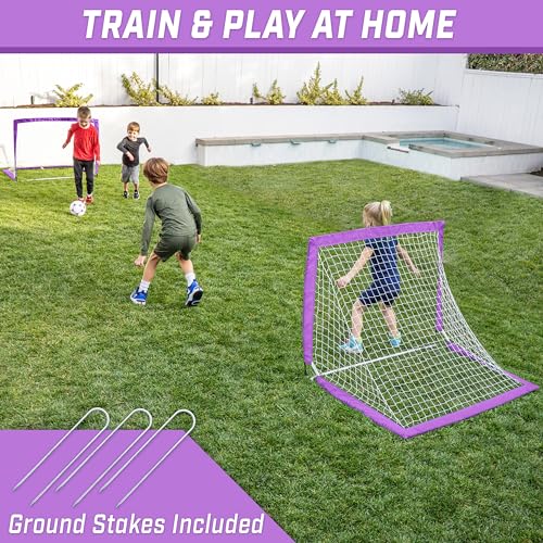 GoSports Portable Soccer Goals for Kids - 4 x 3 ft, Purple, Set of 2