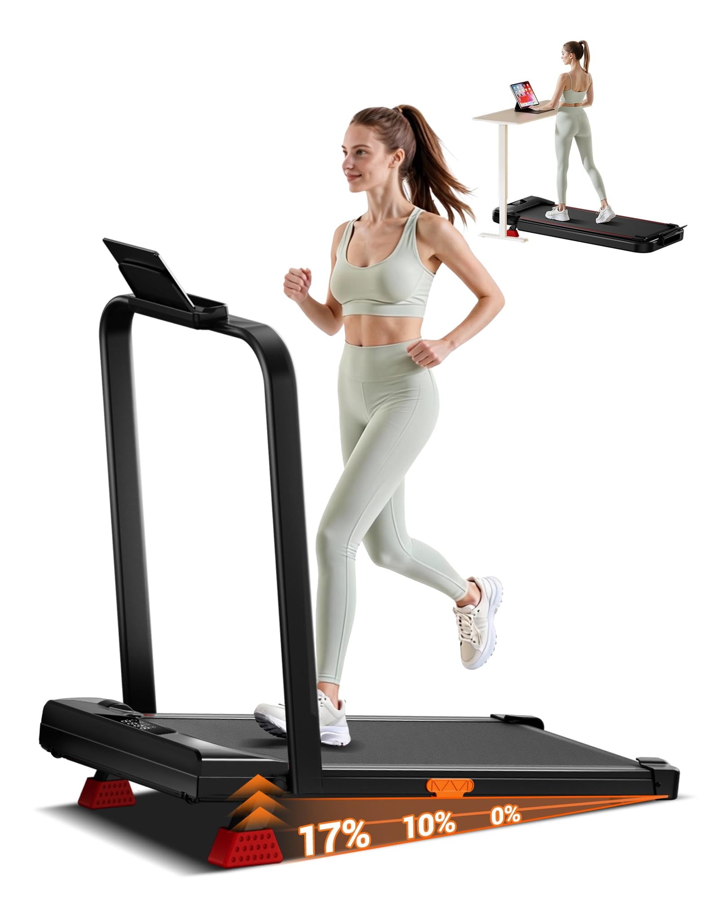 Walking Pad with 17% Incline Upgrade Portable Treadmill for Home Small Space 300LBS with Remote Control