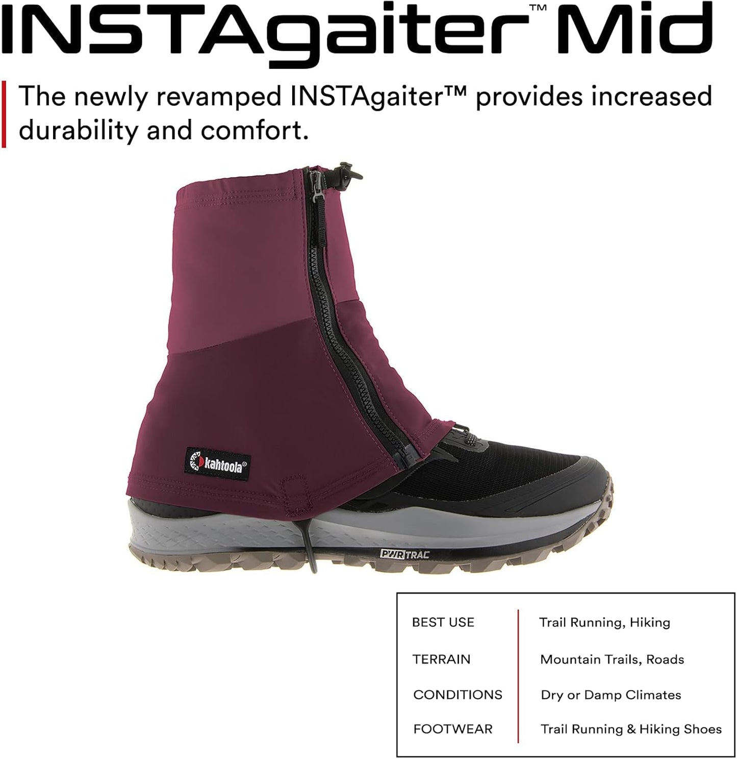 Kahtoola INSTAgaiter Mid Gaiters for Hiking, Trail Running, Mountaineering, Hunting, Rocky Terrain, Mud, Snow & Ice