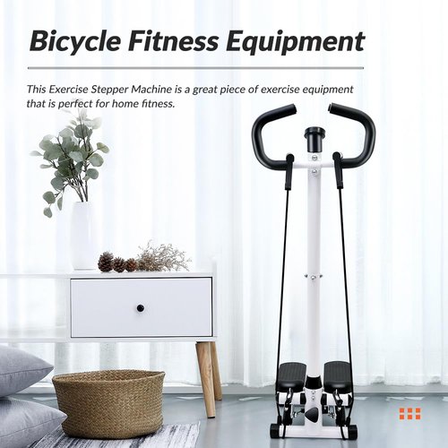 ALSO GO Exercise Stepper Machine with LCD Display Monitor for Home Gym, Portable Stair Stepper Health Fitness Machine Workout Equippment with Handle and Resistance Bands, White