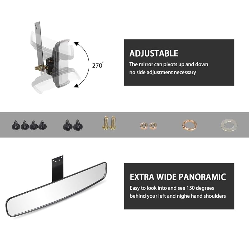 10L0L 16.5" Panoramic Rear View Mirror for EZGO Club Car Yamaha - Single Bracket