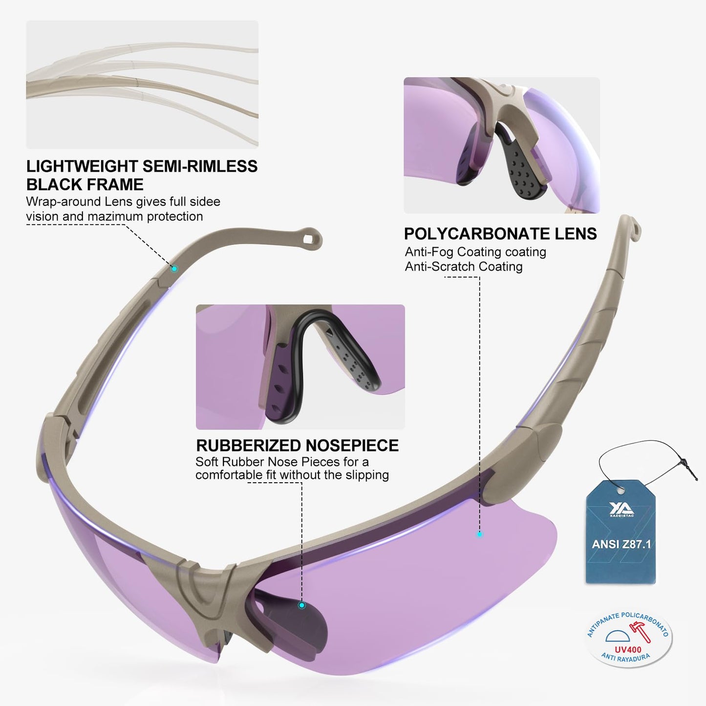 xaegistac Shooting Glasses with Case Anti Fog Hunting Safety Glasses for Adults