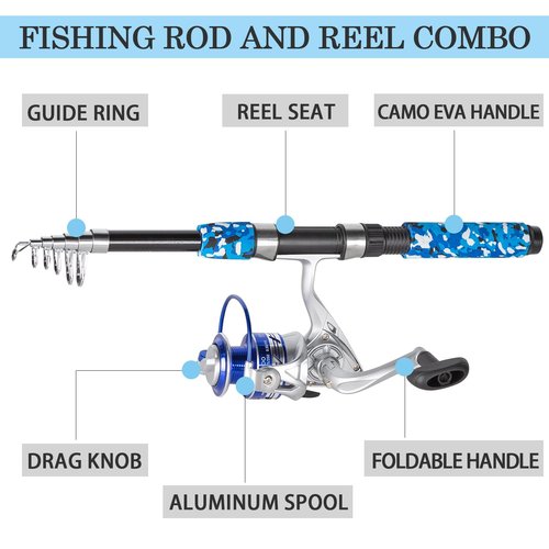 Tripquips Fishing Pole Combo, 6.9ft Telescopic Rods Set, Collapsible Fishing Rods 2PCS Spinning Reel Set with Carrier Bag Freshwater Fishing Rod and Reel Combos Kits