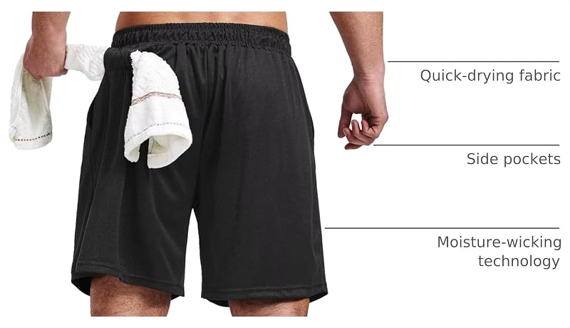 5-Pack 7-Inch Men’s Gym Shorts with Pockets - Quick-Dry, Moisture-Wicking, Drawstring