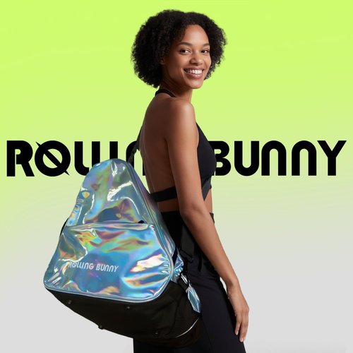 RollingBunny Roller Skates Bag for Women - Large Capacity for Inline Hockey Figure lce Skates, Helmet and Protective Gears, Extra Pockets, Enhanced Zipper, Padded Strap, PU Leather