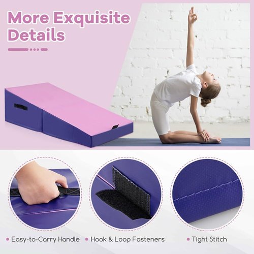 Foldable Gymnastics Incline Mat, Purple and Pink, 48 x 24 x 14 inches, Exercise Jumping Box with EPE Foam, Multi-purpose Training Equipment