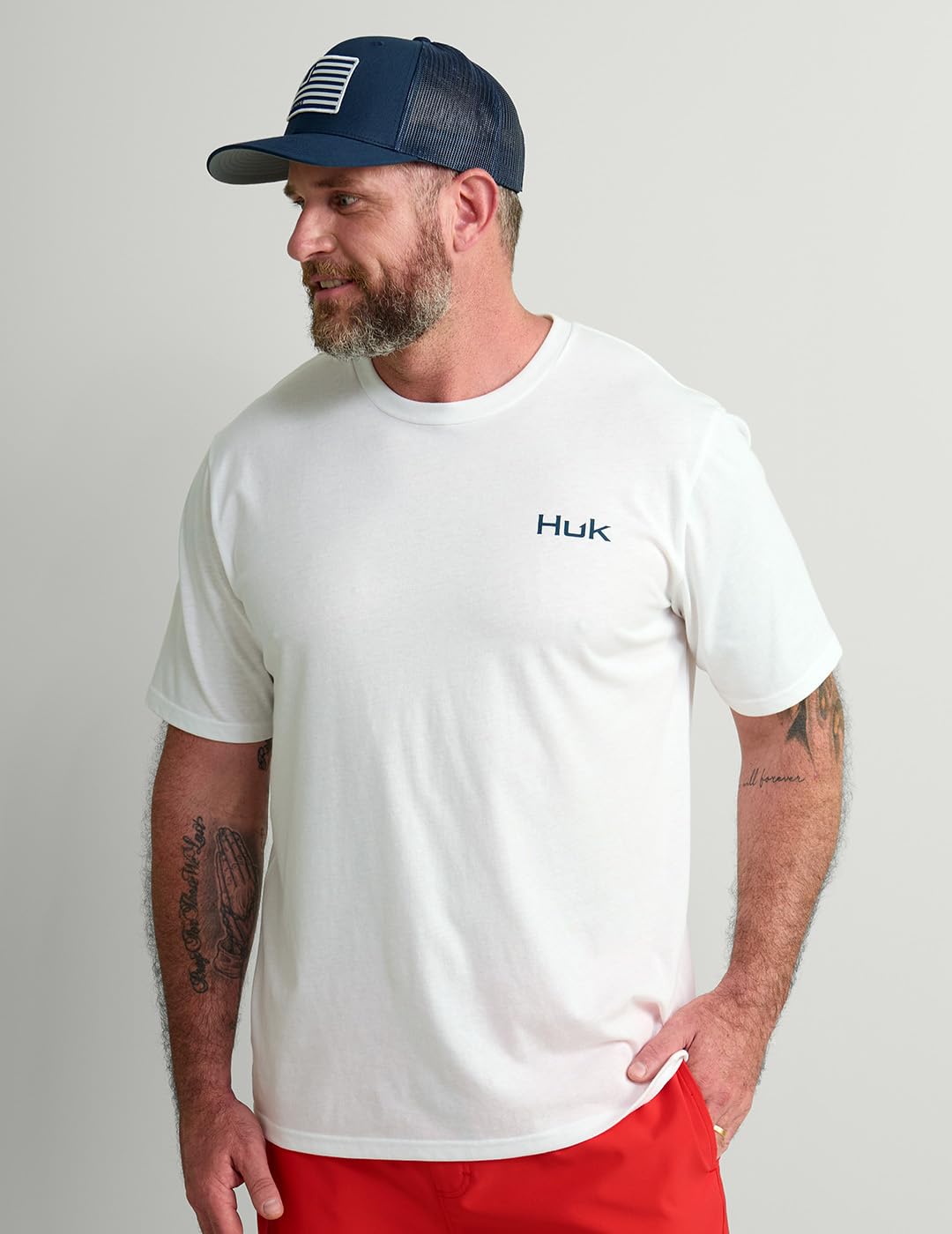 HUK Mens Fishing Graphic Tee, Performance Short Sleeve, Quick-Dry, Salute - White, Large