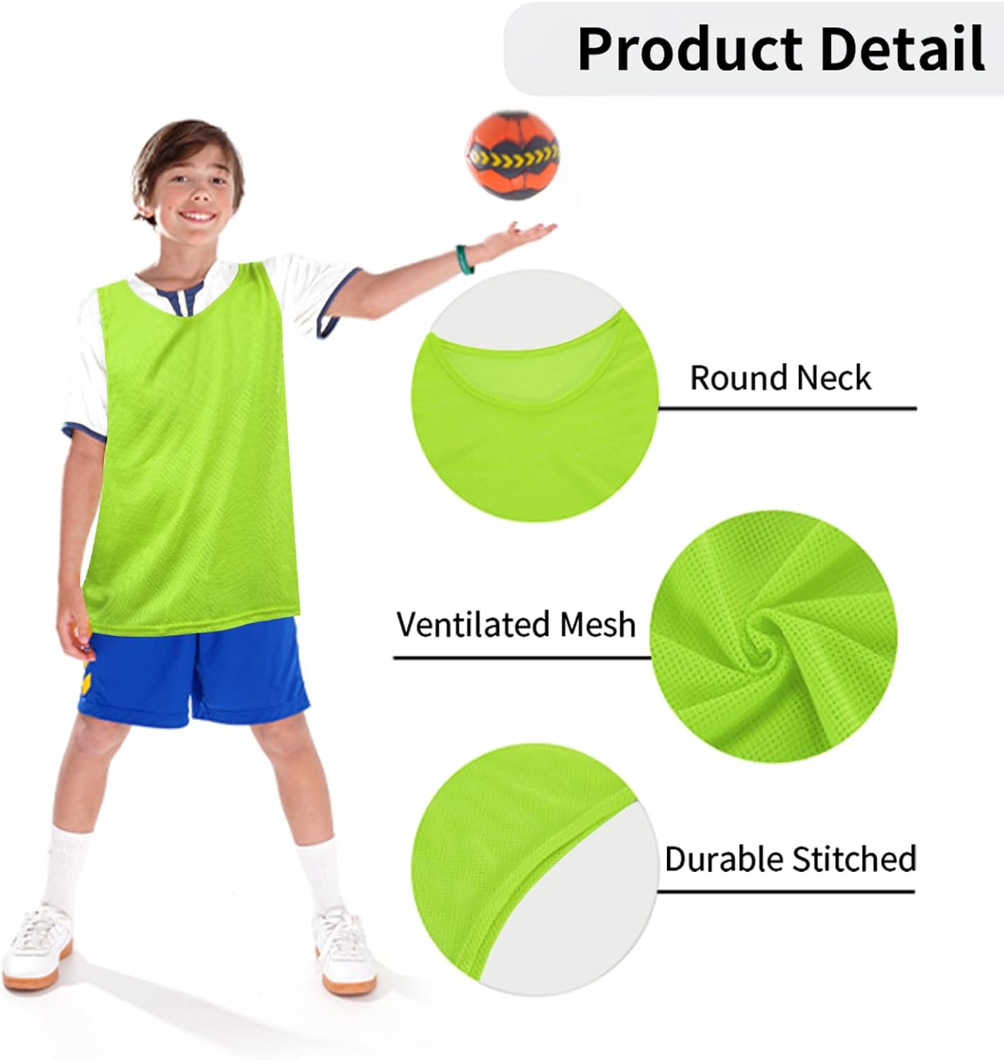 12 Pack Pro Training Pinnies for Youth & Adult Mesh High-Vis Scrimmage Vests for Soccer, Basketball, Volleyball Teams