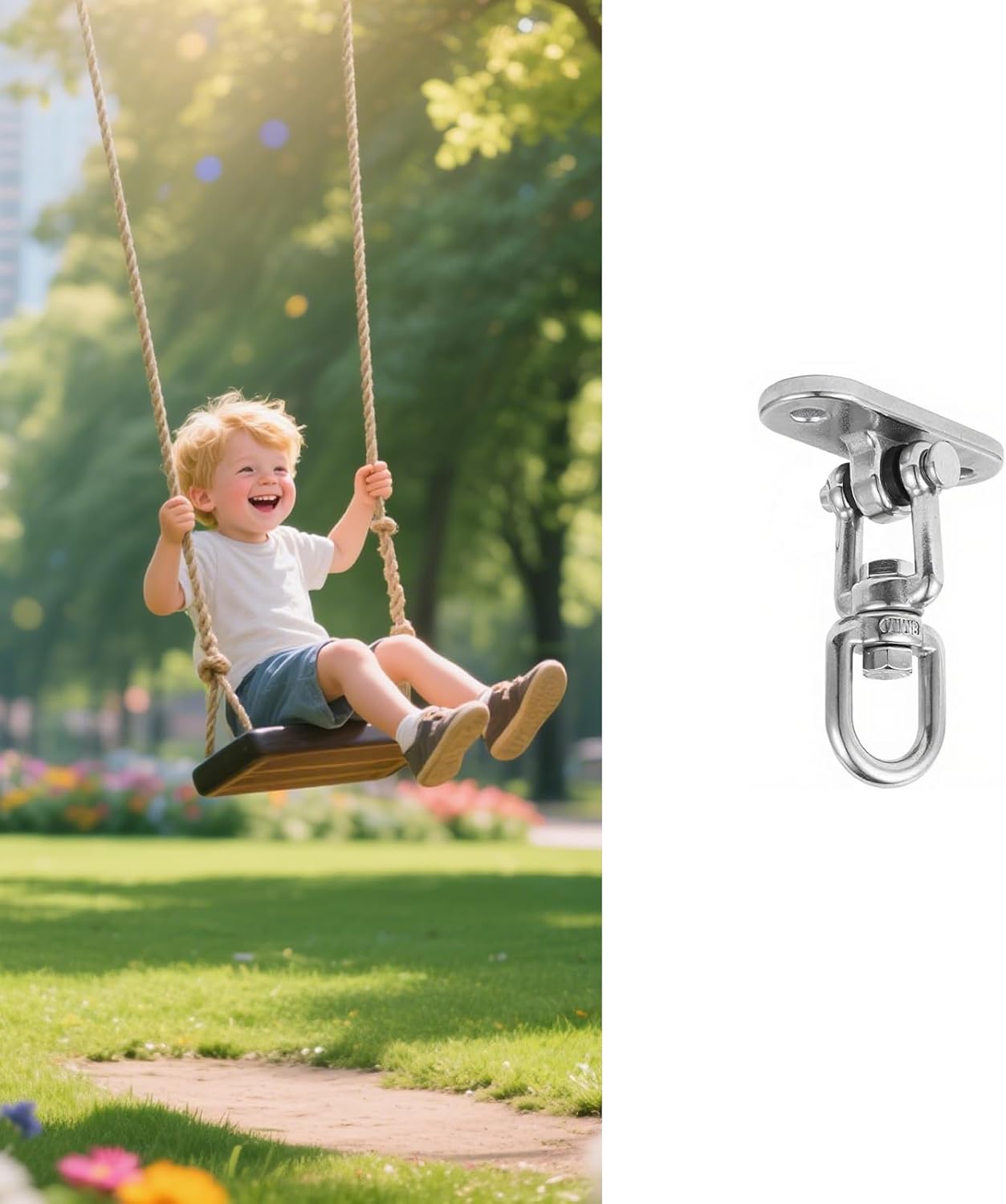 2 Pack Heavy Duty Swing Hangers, 304 Stainless Steel 2200 lbs Capacity, 360° Silent Rotation for Porch Yoga Seat Trapeze, Hammock Chair, Swing Set, Indoor/Outdoor Use with Two Kinds of Screws