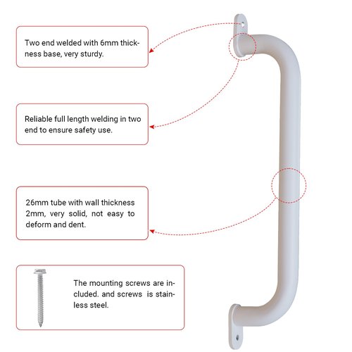 Purife 17 Inch Pack of 6 White Metal Playground Safety Handles - Playset Grab Handles, Swing Sets Hand Grips Grab Rail, Kids Monkey Bar for Indoor Playroom