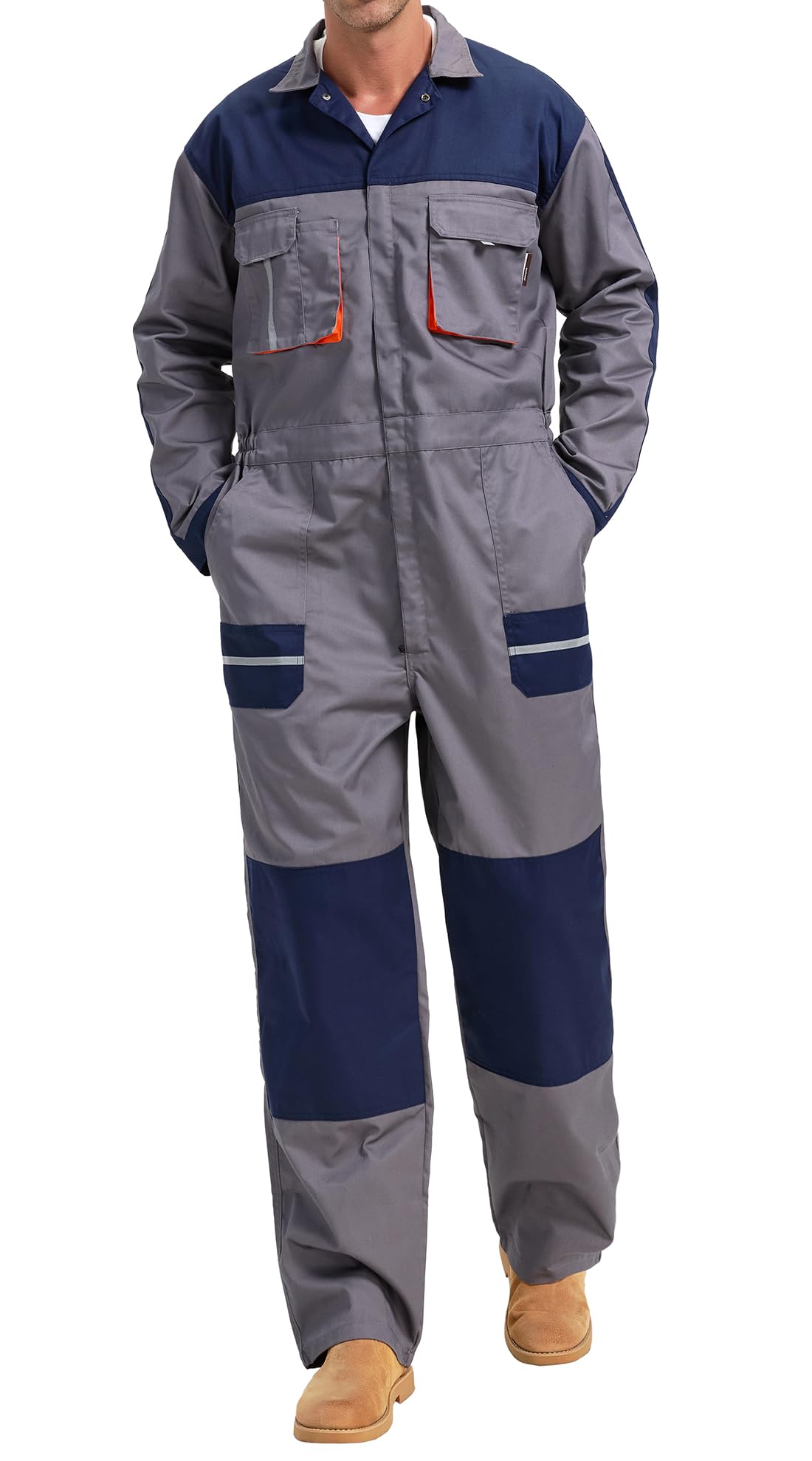Yukirtiq Men's Work Coveralls Multi Pockets Garage Work Jumpsuit Zip Coverall One Piece Workwear Mechanic Overalls, Dark Grey, S