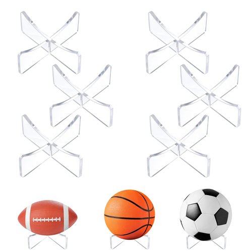 Wanmu 6Pcs Acrylic Ball Stand for Display, Clear Basketball Stand, Storage Holder for Football Basketball Soccer Volleyball Rugby, Trophy Autograph Memorabilia Display Cases