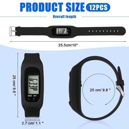 Geyoga 12 Pcs Pedometer for Walking Steps and Miles Pedometer Watch Silicone Steps Tracker Running Bracelet Ankle Step Counter for Calorie Burning and Step Counting(Mint, Blue, Black)