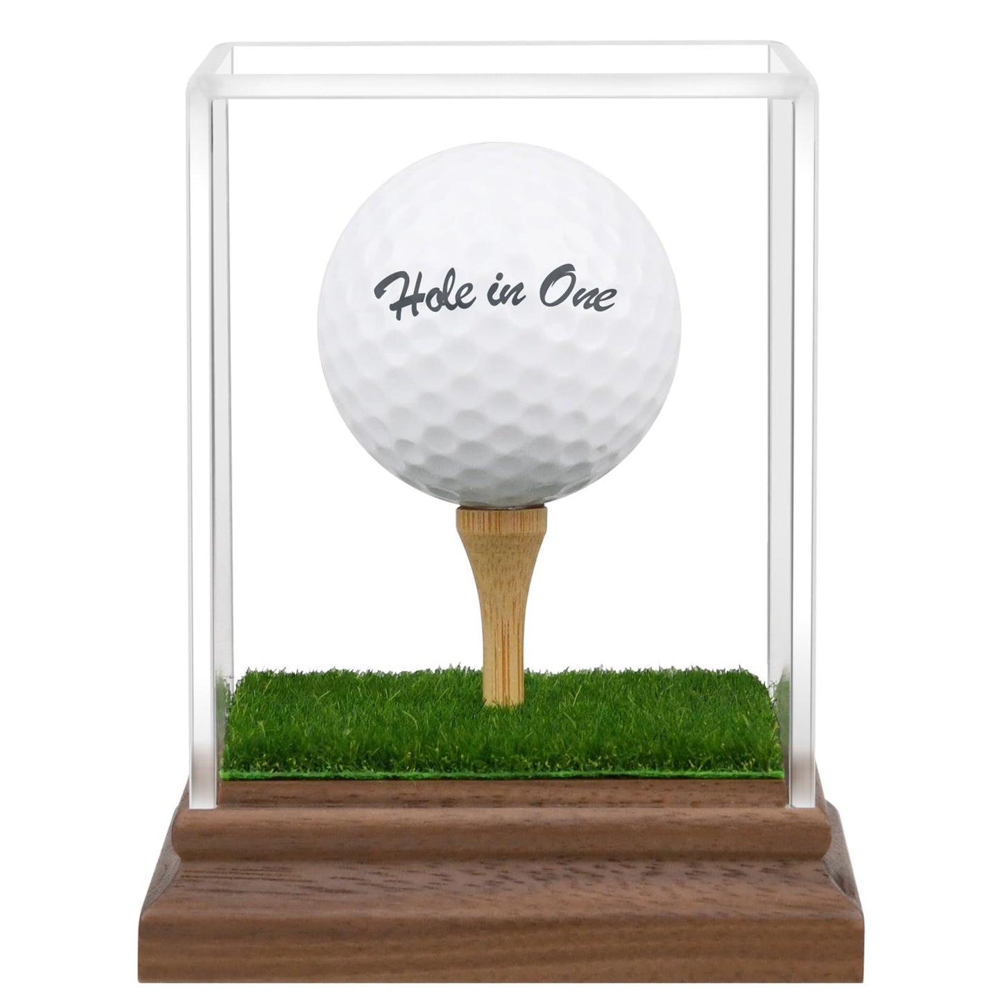 Golf Ball Display Case Hole in One Golf Ball Display Case Holder Wanult Wood Base Acrylic Golf Ball Holder Stand Lifelike Turf Wood Tee Memorabilia Showcase Square Cube Box Stand Golf Gifts Decor