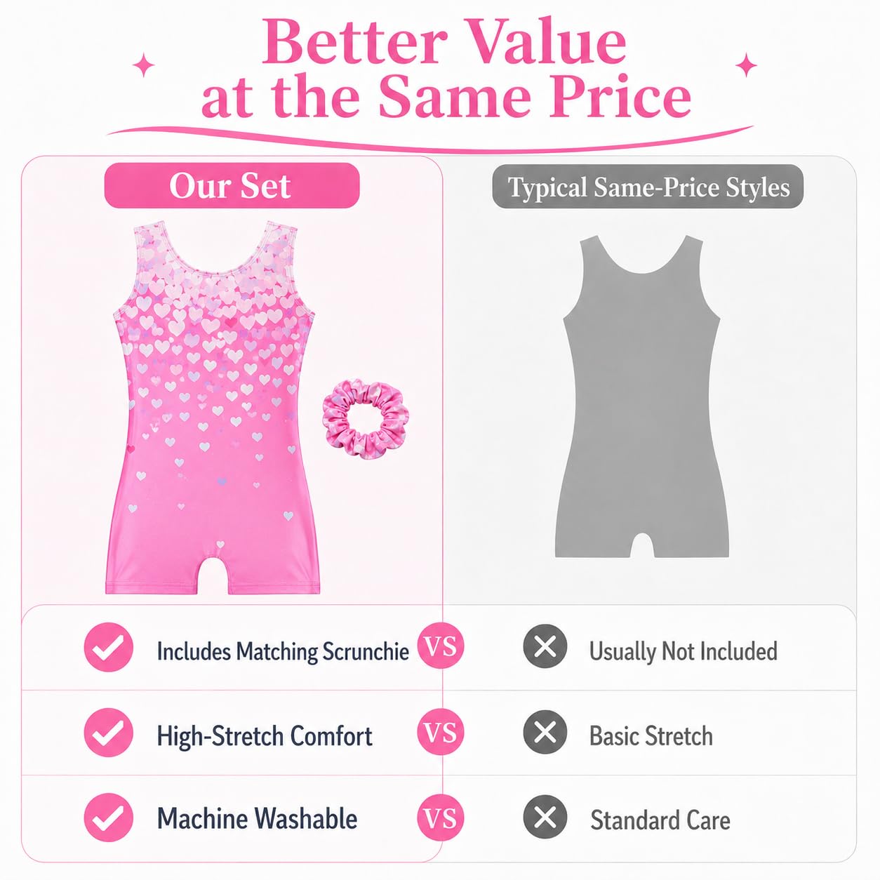 Tstiti Gymnastics Leotards For Girls with Hair Scrunchie