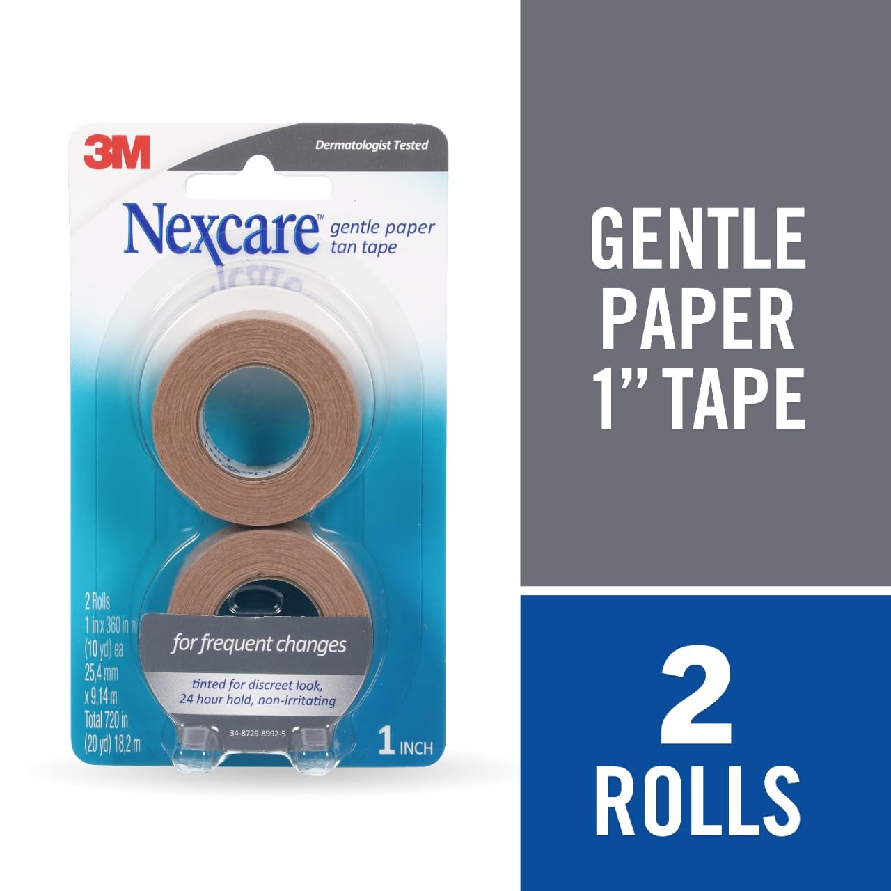 Nexcare Gentle Paper First Aid Tape T781-2PK, Tan, 1 in x 10 yds