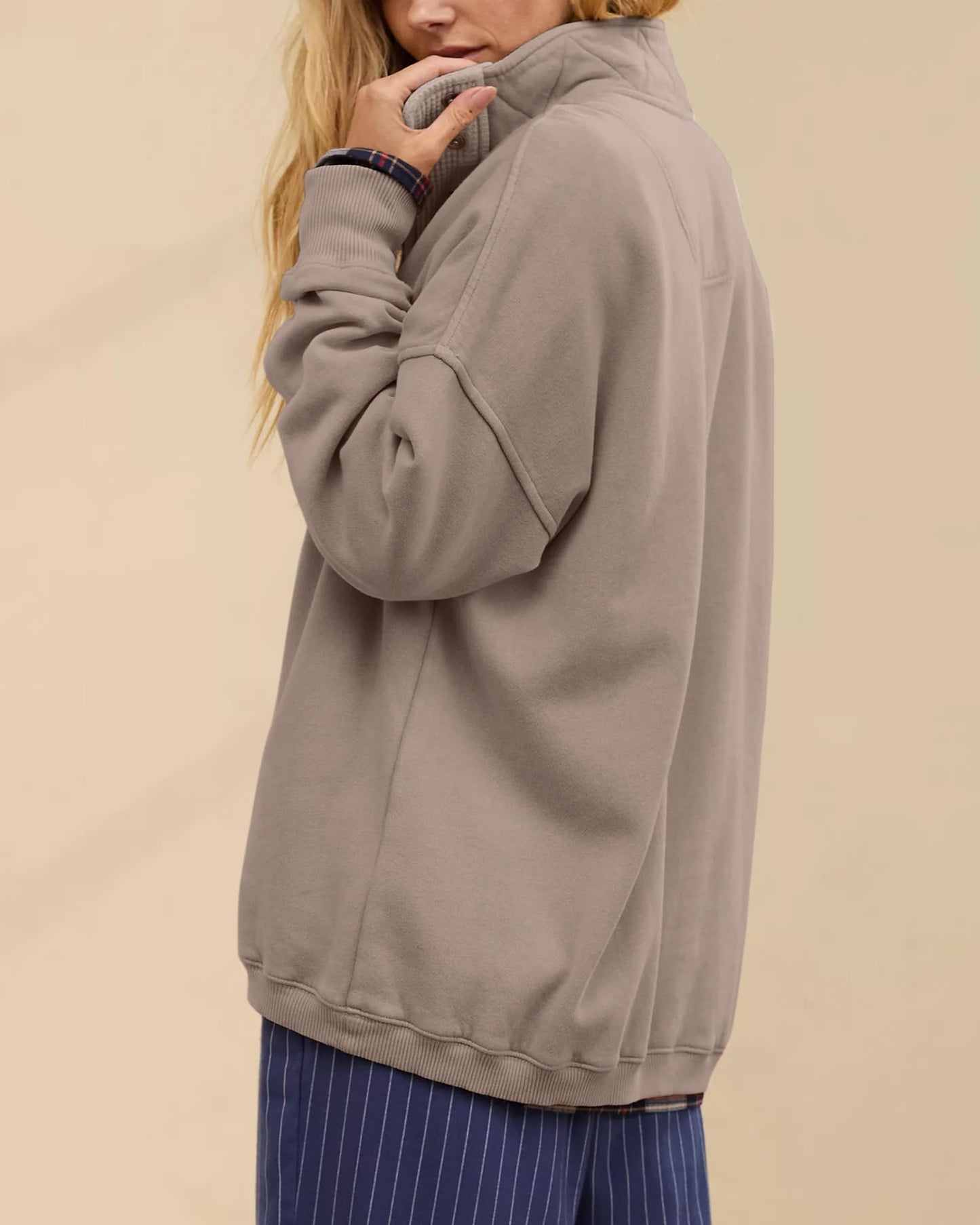 Gacaky Sweatshirt for Women Oversized Casual Long Sleeve Button Henley Neck Pullover Tops Fashion Outfits Clothes Coffeegrey M