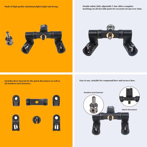 Perogen Archery Bow Stabilizer Double Side Adjustable V-Bar Mount Quick Disconnect for Recurve Bow and Compound Bow