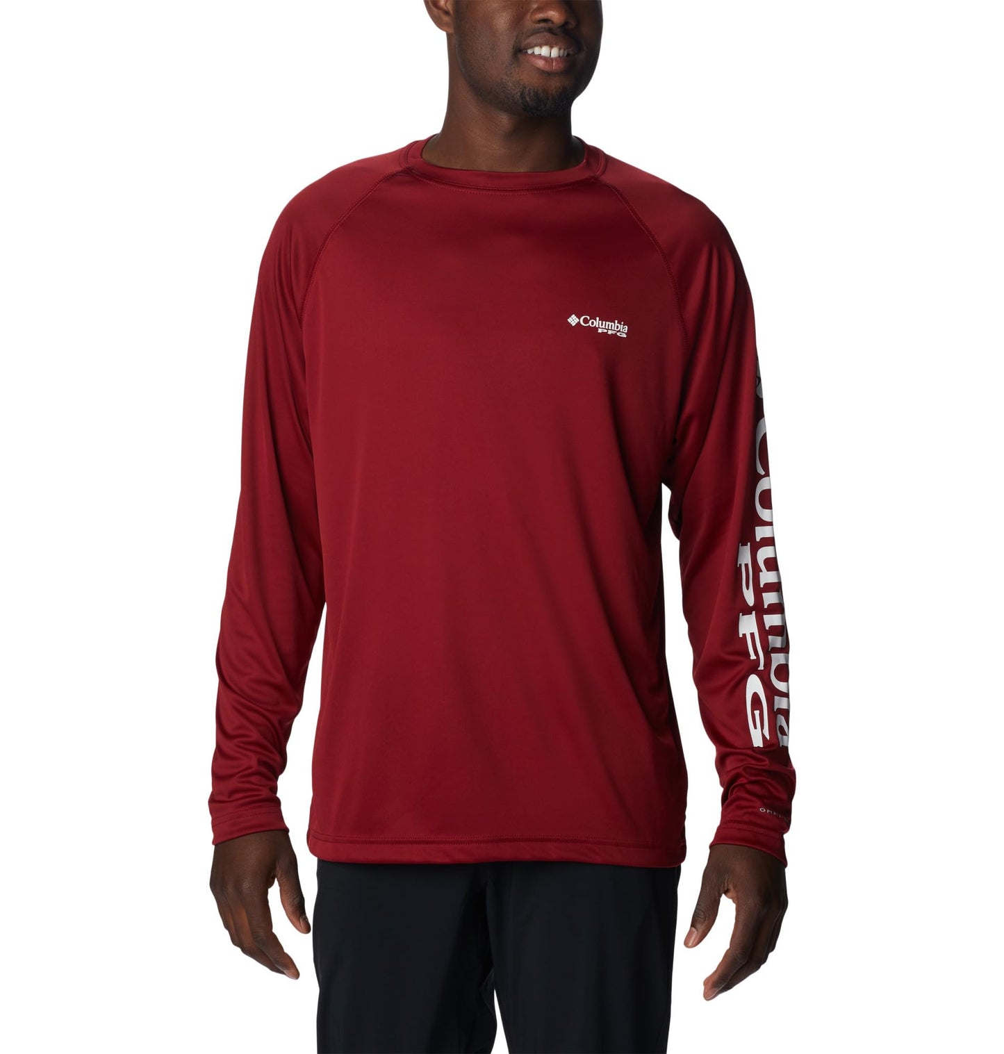 Columbia Men's PFG Terminal Tackle Long Sleeve Fishing Shirt, Beet/White Logo, Large Tall