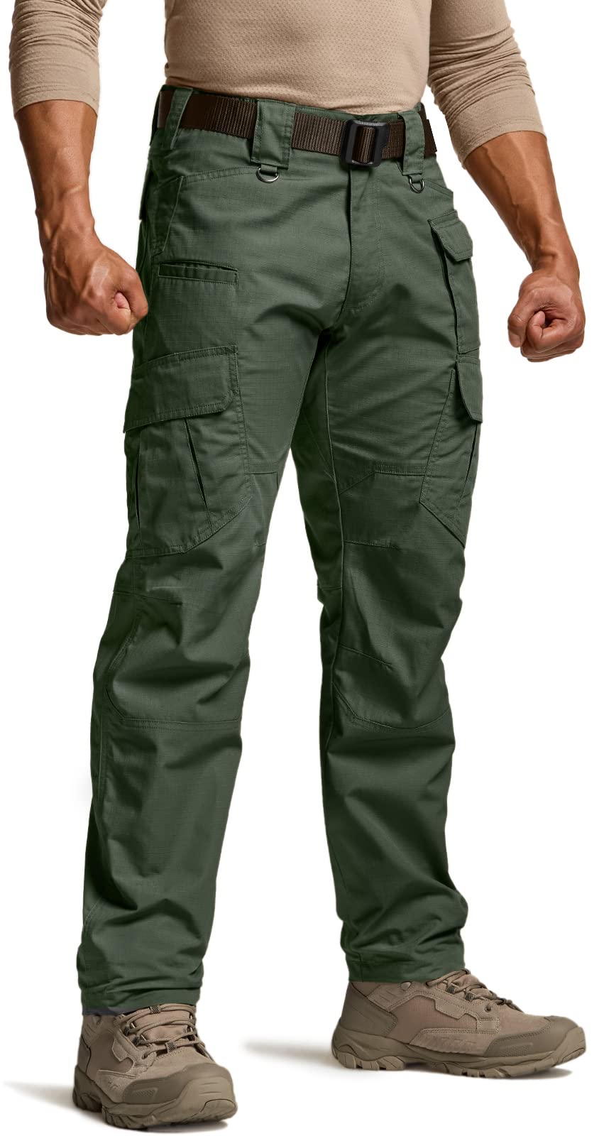 CQR Men's Tactical Pants, Water Resistant Ripstop Cargo Pants, Lightweight EDC Work Hiking Pants, Outdoor Apparel, Raider Mag Green Kelp, 42W x 32L