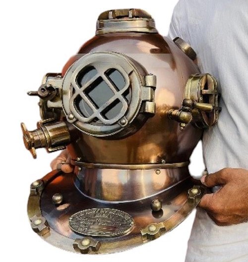 Scuba Diving Helmet | US Navy Mark V Divers Helmet | Deep Diving Helmet | Brown Antique Marine Diving Helmet Without Wooden Base