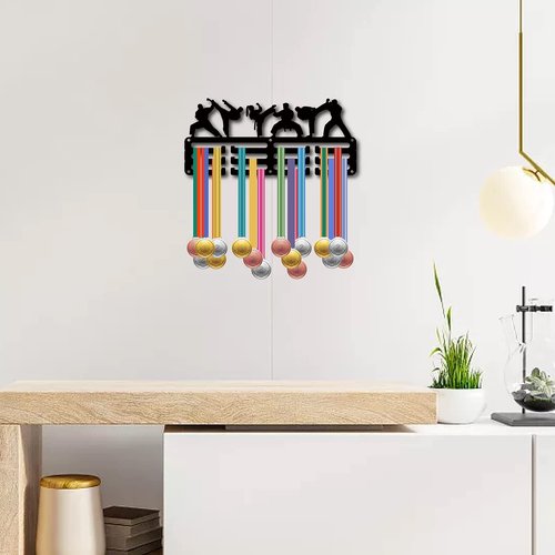 CREATCABIN Karate Medal Holder Medal Hanger Display Rack Sports Metal Hanging Awards Iron Small Mount Decor Awards for Wall Home Badge Race Running Gymnastics Swimming Medalist Black 11.4 x 5.1 Inch